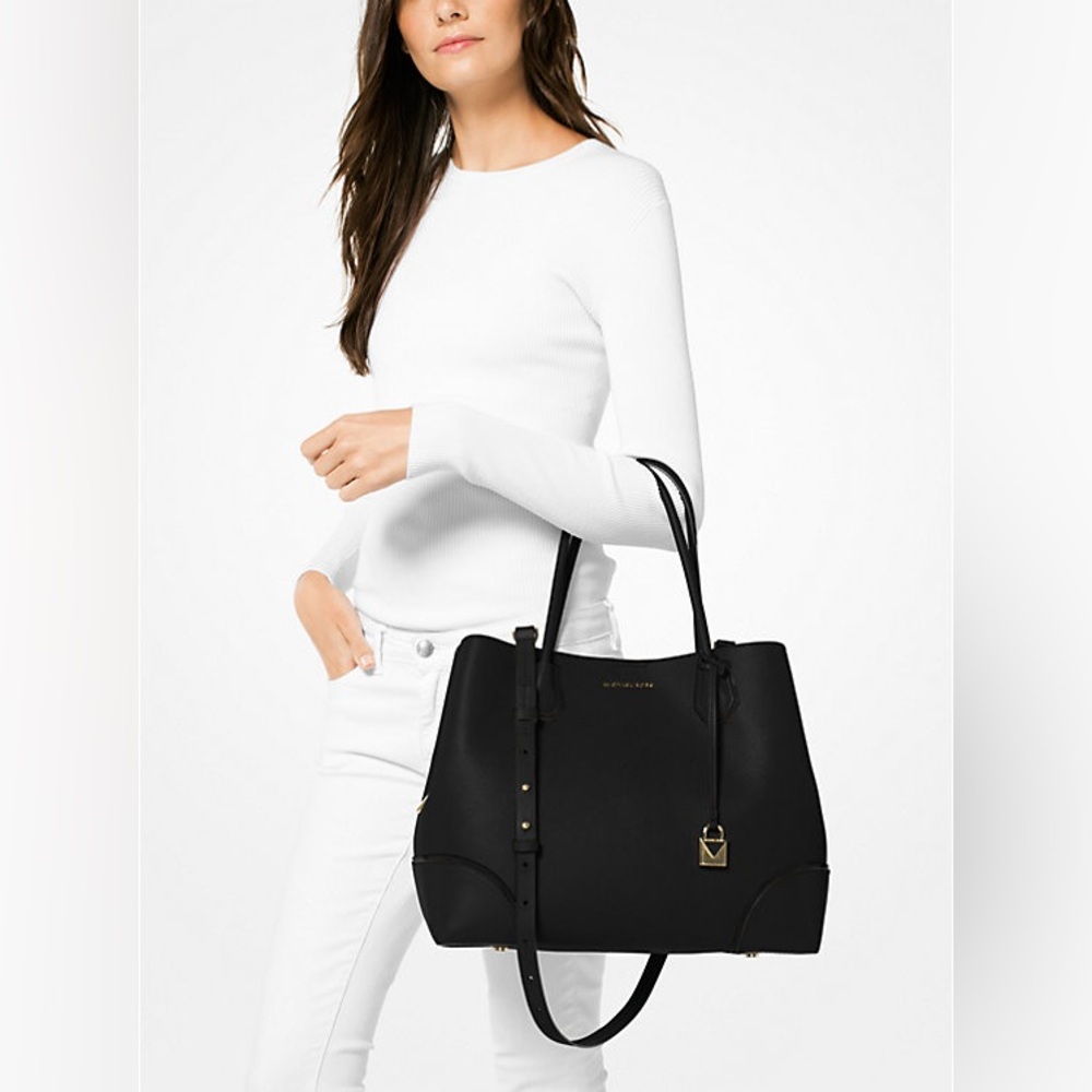 USED ONCE Michael Kors Mercer Gallery Large Leather Satchel w/ tags tissue & bag - Picture 5 of 12